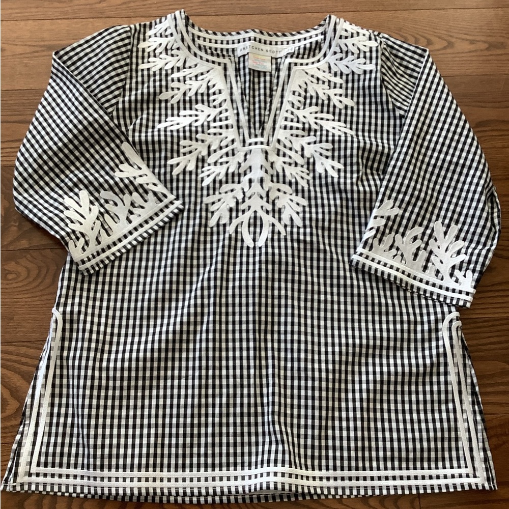 Gretchen Scott Black & White Gingham Tunic with White Embroidery